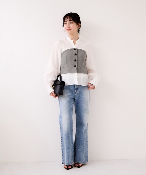 VIS（ビス）の「美easy前開きビスチェドッキングシャツ/イージーケア・接触冷感・セットアップ対応（シャツ/ブラウス・レディース・ブラック/キナリ/グレー・FREE）」の14枚目の写真