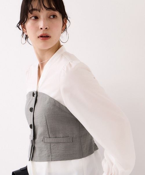 VIS（ビス）の「美easy前開きビスチェドッキングシャツ/イージーケア・接触冷感・セットアップ対応（シャツ/ブラウス・レディース・ブラック/キナリ/グレー・FREE）」の11枚目の写真