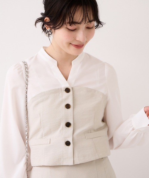 VIS（ビス）の「美easy前開きビスチェドッキングシャツ/イージーケア・接触冷感・セットアップ対応（シャツ/ブラウス・レディース・ブラック/キナリ/グレー・FREE）」の16枚目の写真