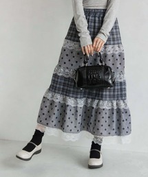 レースフリルギンガムチェック ティアードスカート