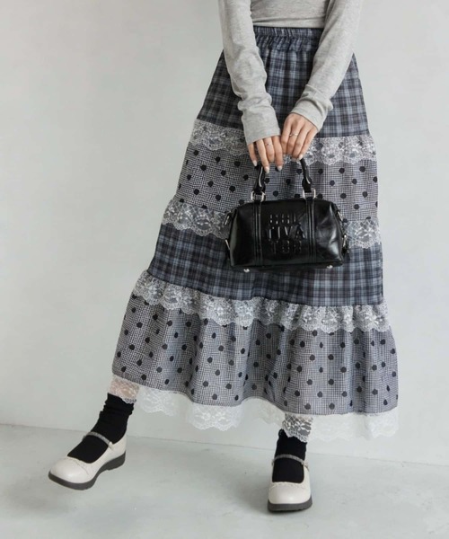 MAISON DE THERESE(メゾン ド テレーズ)の「レースフリルギンガムチェック ティアードスカート(スカート・レディース・ブルー/グレー/レッド・M)」の1枚目の写真