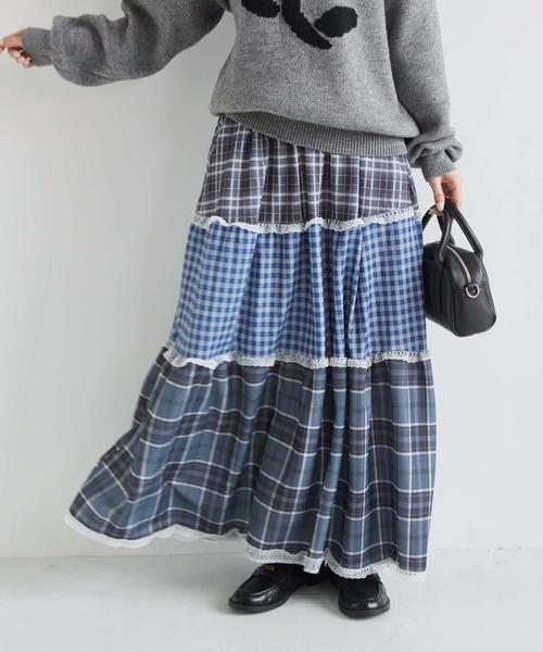 MAISON DE THERESE(メゾン ド テレーズ)の「レースフリルギンガムチェック ティアードスカート(スカート・レディース・ブルー/グレー/レッド・M)」の12枚目の写真
