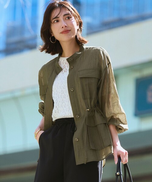23区 S（ニジュウサンクチイサイサイズ）の「リネンミックスシアースラブ ミリタリー シャツジャケット（シャツ/ブラウス・レディース・カーキ系/ベージュ系/ブラック系・32）」の3枚目の写真