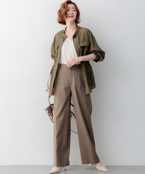 23区 S（ニジュウサンクチイサイサイズ）の「リネンミックスシアースラブ ミリタリー シャツジャケット（シャツ/ブラウス・レディース・カーキ系/ベージュ系/ブラック系・32）」の14枚目の写真