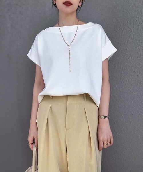 Emma Taylor(エマテイラー)の「ライトダンボールリブボートネックプルオーバー(Tシャツ/カットソー・レディース・ブラック/ホワイト/トップグレー・FREE)」の4枚目の写真