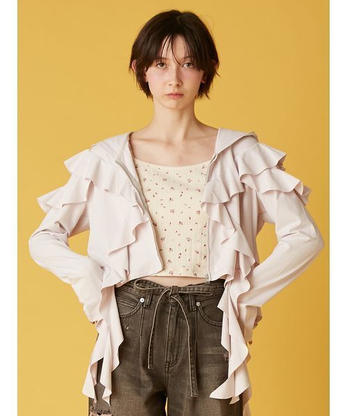 FURFUR(ファーファー)の「【UVカット】フリルパーカー/マシンウォッシャブル(パーカー・レディース・オフホワイト/ブラック/ラベンダー・F)」の3枚目の写真