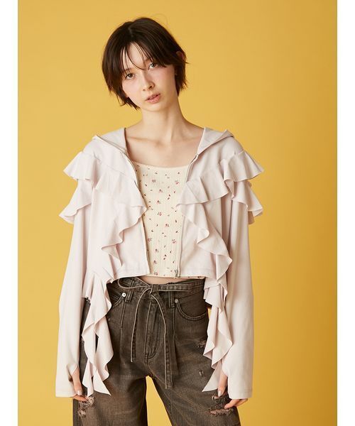 【新品未使用】FURFUR♡UVカットフリルパーカー ラベンダー UVカット】フリルパーカー/マシンウォッシャブル（パーカー）｜FURFUR
