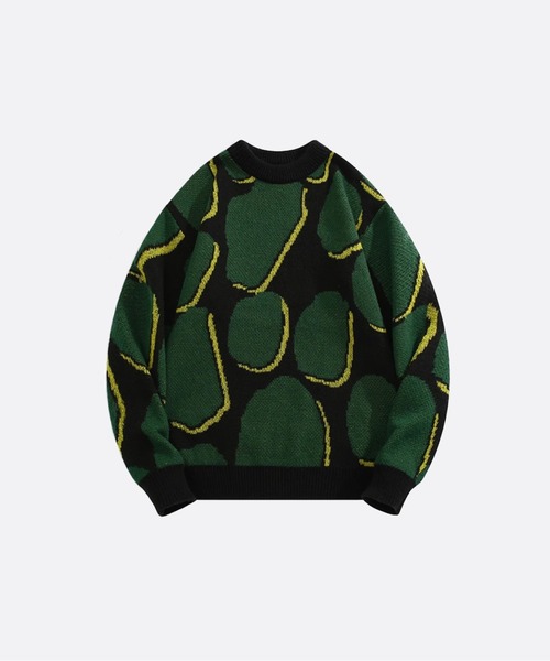 U:UME(ユーム)の「Green Abstract Motif Knit(ニット/セーター・メンズ・グリーン・MEDIUM)」の1枚目の写真
