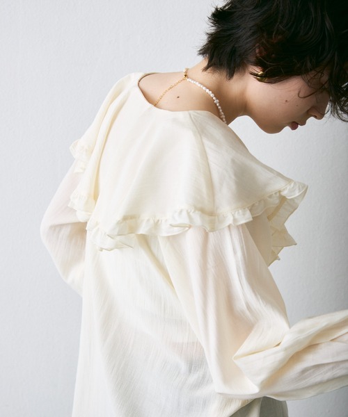 Trish（トリッシュ）の「ラッフルカラーフリルブラウス（シャツ/ブラウス・レディース・ブラック/ベージュ/ブラウン/ホワイト/ブルー・MEDIUM）」の12枚目の写真