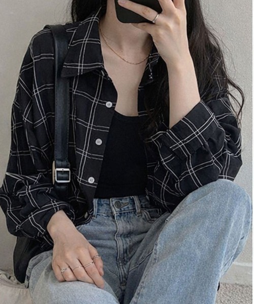 SallyLunn(サリーラン)の「シアーチェック柄オーバーシャツ(シャツ/ブラウス・レディース・ホワイト/ブラック・MEDIUM/LARGE)」の8枚目の写真