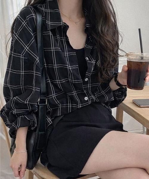 SallyLunn(サリーラン)の「シアーチェック柄オーバーシャツ(シャツ/ブラウス・レディース・ホワイト/ブラック・MEDIUM/LARGE)」の7枚目の写真