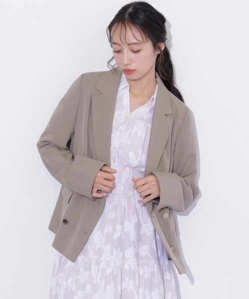 JILL by JILL STUART(ジルバイジルスチュアート)の「サマーツイルテーラードジャケット(テーラードジャケット・レディース・ネイビー/ブラウン・MEDIUM/SMALL)」の13枚目の写真