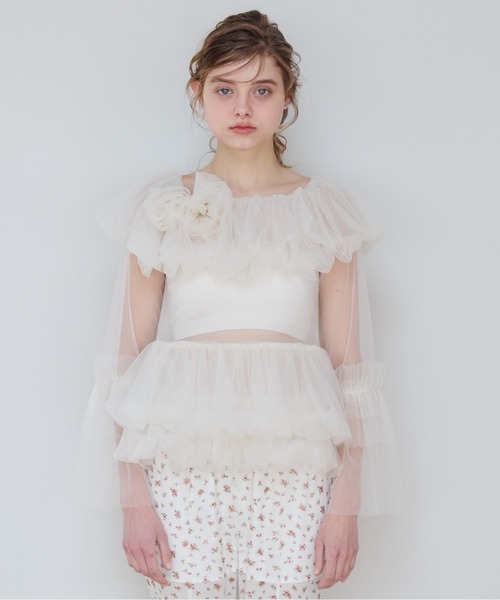 etre loin(エトルワン)の「Rose tulle off shoulder blouse(シャツ/ブラウス・レディース・ピンク/ホワイト/ブラック・M)」の8枚目の写真