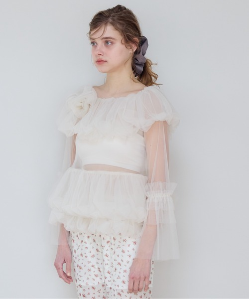 etre loin(エトルワン)の「Rose tulle off shoulder blouse(シャツ/ブラウス・レディース・ピンク/ホワイト/ブラック・M)」の9枚目の写真