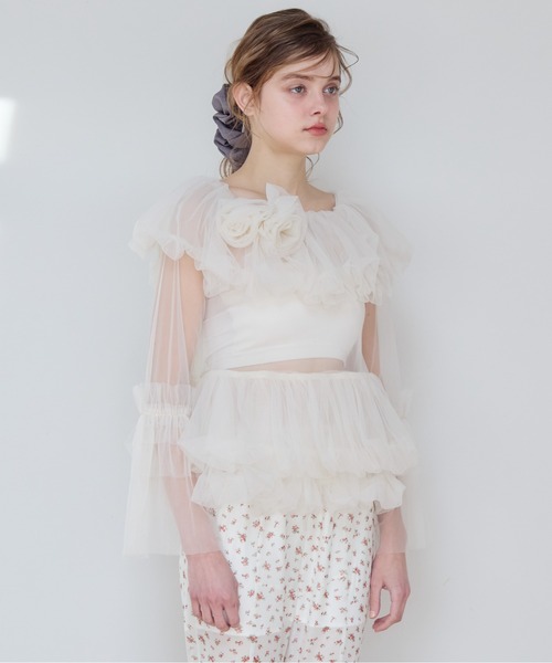 etre loin(エトルワン)の「Rose tulle off shoulder blouse(シャツ/ブラウス・レディース・ピンク/ホワイト/ブラック・M)」の13枚目の写真