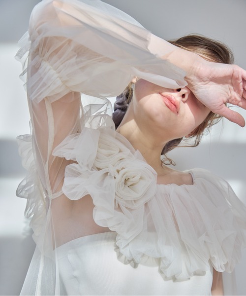 etre loin(エトルワン)の「Rose tulle off shoulder blouse(シャツ/ブラウス・レディース・ピンク/ホワイト/ブラック・M)」の5枚目の写真