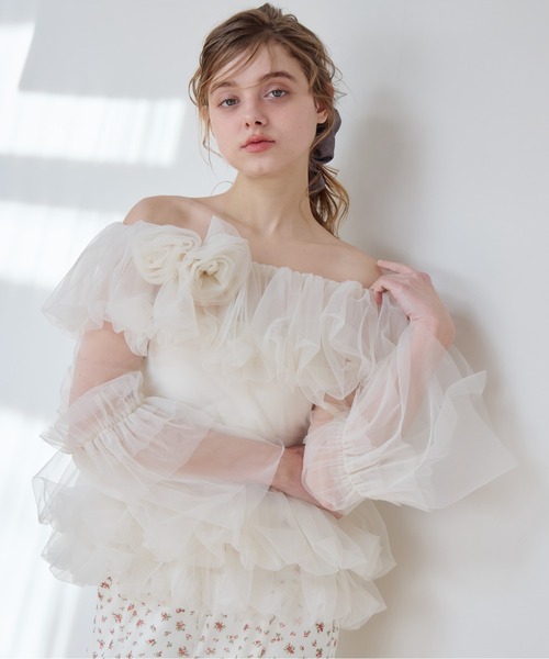 etre loin(エトルワン)の「Rose tulle off shoulder blouse(シャツ/ブラウス・レディース・ピンク/ホワイト/ブラック・M)」の7枚目の写真