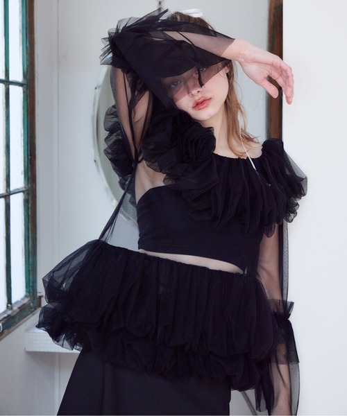 etre loin(エトルワン)の「Rose tulle off shoulder blouse(シャツ/ブラウス・レディース・ピンク/ホワイト/ブラック・M)」の4枚目の写真