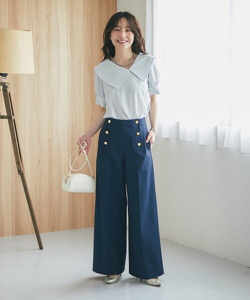 La boutique BonBon（ラブティックボンボン）の「【最強愛され】ストライプアシメビッグカラー半袖ブラウス（シャツ/ブラウス・レディース・ミント/ピンク・FREE）」の6枚目の写真