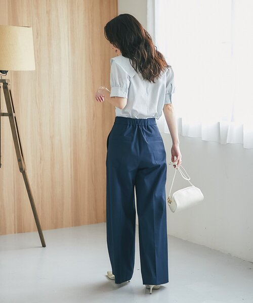 La boutique BonBon（ラブティックボンボン）の「【最強愛され】ストライプアシメビッグカラー半袖ブラウス（シャツ/ブラウス・レディース・ミント/ピンク・FREE）」の8枚目の写真