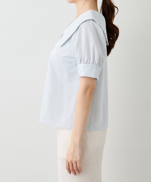 La boutique BonBon（ラブティックボンボン）の「【最強愛され】ストライプアシメビッグカラー半袖ブラウス（シャツ/ブラウス・レディース・ミント/ピンク・FREE）」の10枚目の写真