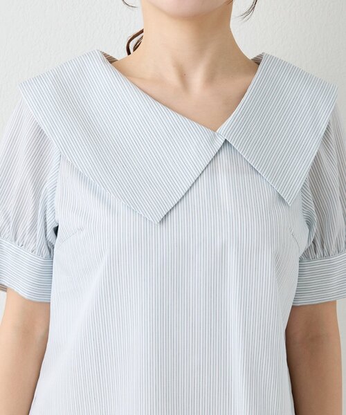 La boutique BonBon（ラブティックボンボン）の「【最強愛され】ストライプアシメビッグカラー半袖ブラウス（シャツ/ブラウス・レディース・ミント/ピンク・FREE）」の12枚目の写真