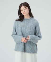 配色 ネップヤーン ニット プルオーバー