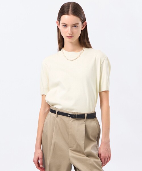 MACKINTOSH PHILOSOPHY（ﾏｯｷﾝﾄｯｼｭ ﾌｨﾛｿﾌｨｰ）の「シルキーコットンハイゲージニット（Tシャツ/カットソー・レディース・ライトイエロー/ブラウン系その他4/オフホワイト/ダークネイビー・38）」の4枚目の写真