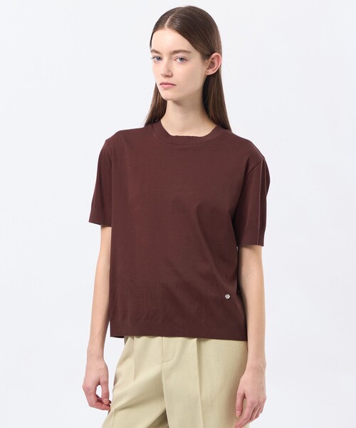 MACKINTOSH PHILOSOPHY（ﾏｯｷﾝﾄｯｼｭ ﾌｨﾛｿﾌｨｰ）の「シルキーコットンハイゲージニット（Tシャツ/カットソー・レディース・ライトイエロー/ブラウン系その他4/オフホワイト/ダークネイビー・38）」の3枚目の写真