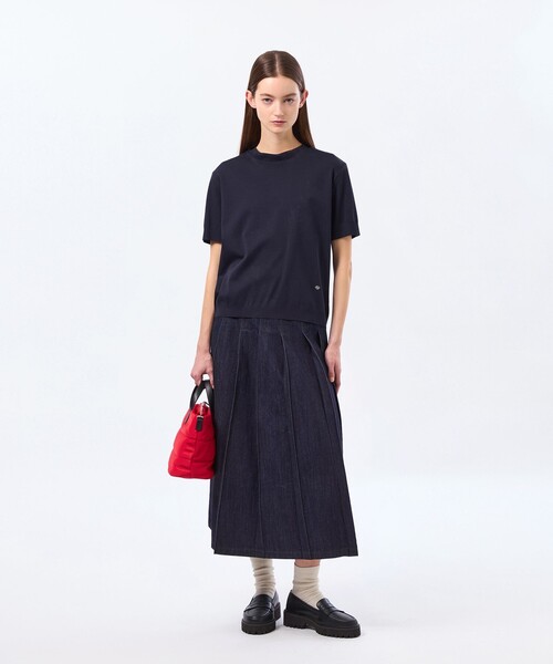 MACKINTOSH PHILOSOPHY（ﾏｯｷﾝﾄｯｼｭ ﾌｨﾛｿﾌｨｰ）の「シルキーコットンハイゲージニット（Tシャツ/カットソー・レディース・ライトイエロー/ブラウン系その他4/オフホワイト/ダークネイビー・38）」の6枚目の写真