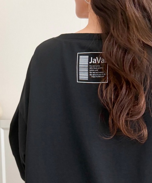 Java(ジャバ)の「《JaVa ジャバコラボ》1枚でサマ見え。ゆるシルエットに重ね着風がこなれ見え。バックプリント×袖刺繍レイヤード風ドッキングTシャツ(オーバーサイズ)(Tシャツ/カットソー・レディース・ブラック/ブラウン/杢グレー・X-LARGE/SMALL/MEDIUM/LARGE)」の14枚目の写真