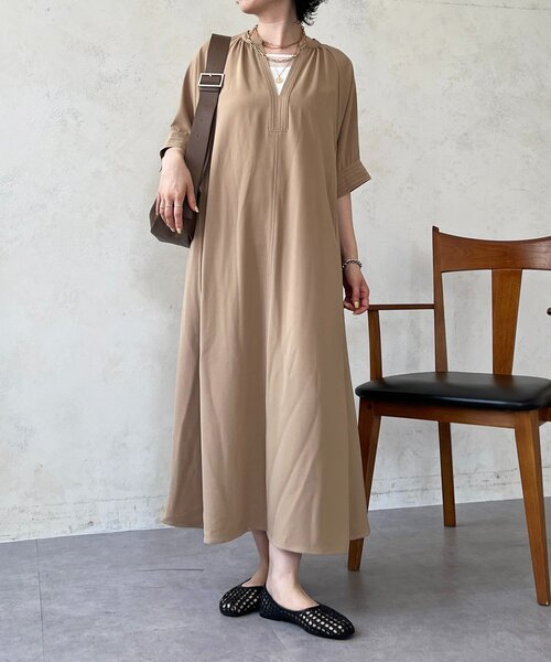 un dix cors(アンディコール)の「【低身長サイズあり!】【全骨格細見え!】ステッチスキッパーワンピース(ワンピース・レディース・ネイビー/ベージュ/ブラック・FREE/SMALL)」の14枚目の写真