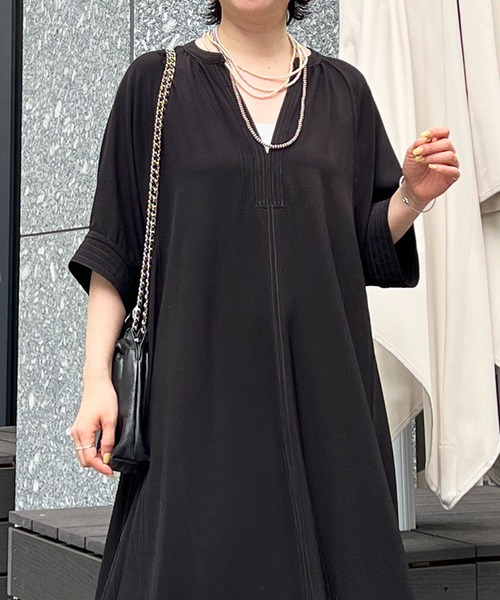 un dix cors(アンディコール)の「【低身長サイズあり!】【全骨格細見え!】ステッチスキッパーワンピース(ワンピース・レディース・ネイビー/ベージュ/ブラック・FREE/SMALL)」の5枚目の写真