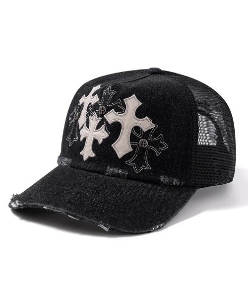 SUPPLIER(サプライヤー)の「A'GEM/9 × .kom 『SUPPLIER/サプライヤー』Multiple Cross Denim Cap/マルチプルクロスデニムキャップ(キャップ・メンズ・ブラック・FREE)」の1枚目の写真