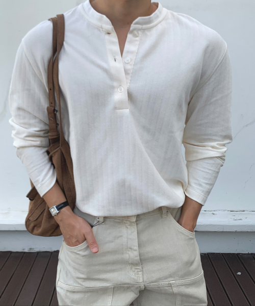 MINDBRIDGE（マインドブリッジ）の「ジャカードヘンリーネックセミオーバーティーシャツ（Tシャツ/カットソー・メンズ・ホワイト・95/100/105/110）」の7枚目の写真