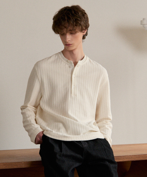 MINDBRIDGE（マインドブリッジ）の「ジャカードヘンリーネックセミオーバーティーシャツ（Tシャツ/カットソー・メンズ・ホワイト・95/100/105/110）」の9枚目の写真