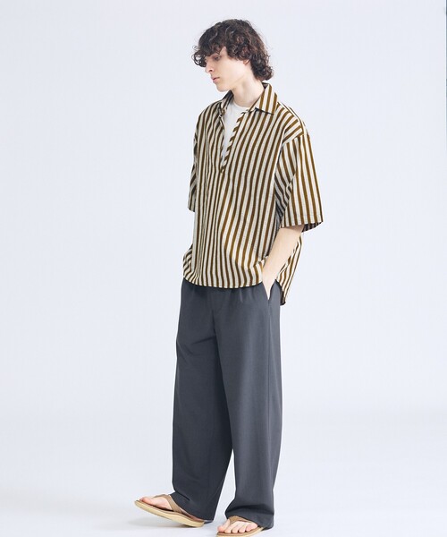 ABAHOUSE（アバハウス）の「リネンブレンド 2タック イージーワイドスラックス / ワイドパンツ（その他パンツ・メンズ・チャコールグレー/ベージュ・46/48）」の3枚目の写真