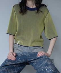 VACANCY（ヴァカンシー）の「配色プレーティングハーフスリーブリブニット/新色追加（Tシャツ/カットソー）」