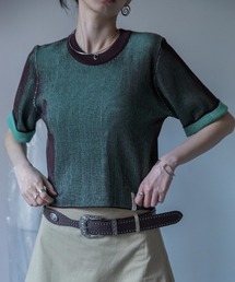 VACANCY（ヴァカンシー）の「配色プレーティングハーフスリーブリブニット/新色追加（Tシャツ/カットソー）」