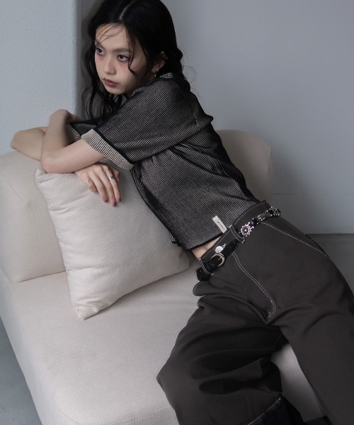 VACANCY(ヴァカンシー)の「配色プレーティングハーフスリーブリブニット/新色追加(Tシャツ/カットソー・レディース・ネイビー/グリーン/ブラウン/ブラック/オレンジ・FREE)」の13枚目の写真