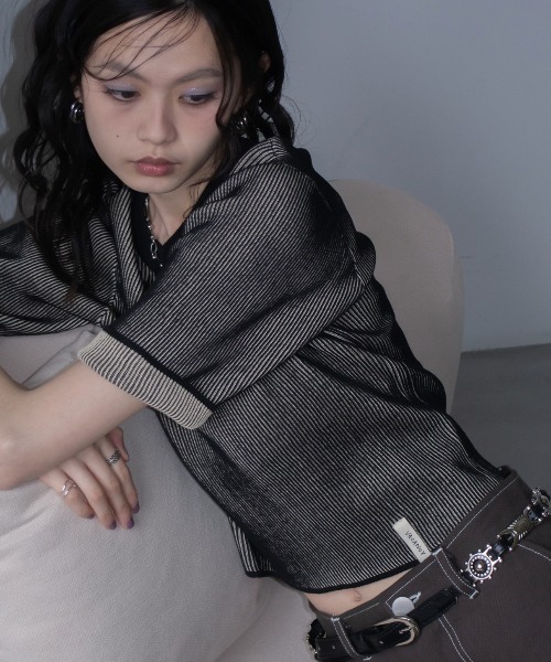 VACANCY(ヴァカンシー)の「配色プレーティングハーフスリーブリブニット/新色追加(Tシャツ/カットソー・レディース・ネイビー/グリーン/ブラウン/ブラック/オレンジ・FREE)」の14枚目の写真