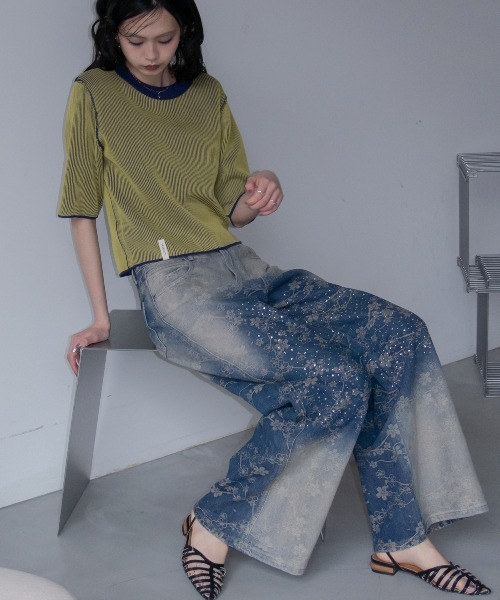 VACANCY(ヴァカンシー)の「配色プレーティングハーフスリーブリブニット/新色追加(Tシャツ/カットソー・レディース・ネイビー/グリーン/ブラウン/ブラック/オレンジ・FREE)」の17枚目の写真