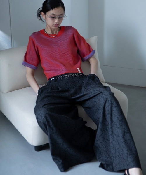 VACANCY(ヴァカンシー)の「配色プレーティングハーフスリーブリブニット/新色追加(Tシャツ/カットソー・レディース・ネイビー/グリーン/ブラウン/ブラック/オレンジ・FREE)」の9枚目の写真
