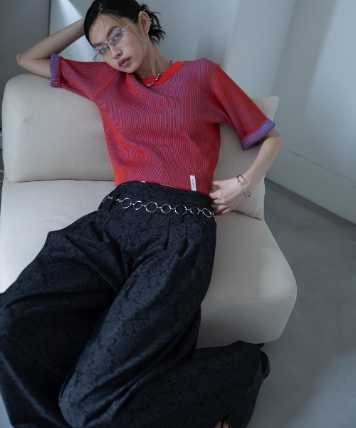VACANCY(ヴァカンシー)の「配色プレーティングハーフスリーブリブニット/新色追加(Tシャツ/カットソー・レディース・ネイビー/グリーン/ブラウン/ブラック/オレンジ・FREE)」の8枚目の写真
