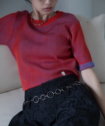 VACANCY（ヴァカンシー）の「配色プレーティングハーフスリーブリブニット/新色追加（Tシャツ/カットソー）」