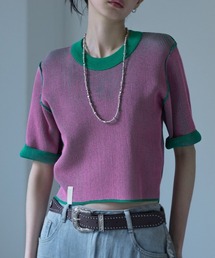 VACANCY（ヴァカンシー）の「配色プレーティングハーフスリーブリブニット/新色追加（Tシャツ/カットソー）」