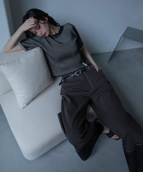 VACANCY(ヴァカンシー)の「配色プレーティングハーフスリーブリブニット/新色追加(Tシャツ/カットソー・レディース・ネイビー/グリーン/ブラウン/ブラック/オレンジ・FREE)」の22枚目の写真