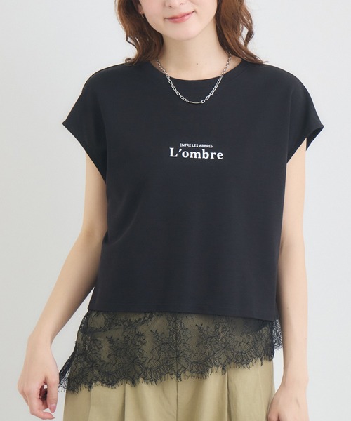 KATHARINE ROSS（キャサリンロス）の「L’ombreレースヘムロゴTシャツ（Tシャツ/カットソー・レディース・ブラウン/オフホワイト/ブラック・FREE）」の3枚目の写真