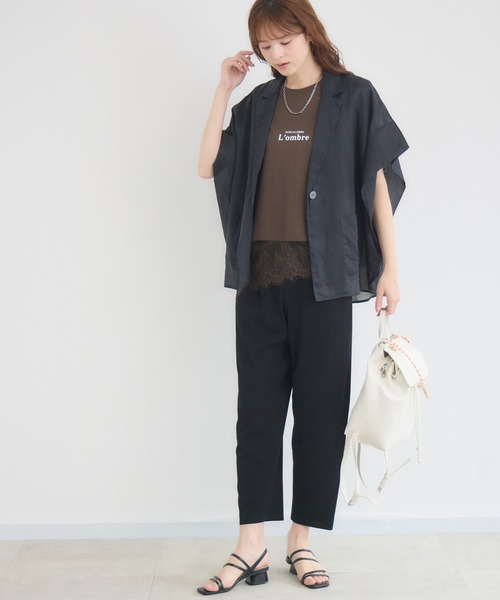 KATHARINE ROSS（キャサリンロス）の「L’ombreレースヘムロゴTシャツ（Tシャツ/カットソー・レディース・ブラウン/オフホワイト/ブラック・FREE）」の19枚目の写真