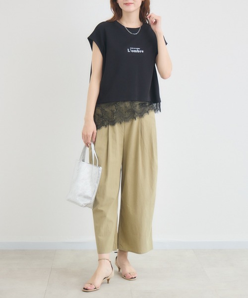 KATHARINE ROSS（キャサリンロス）の「L’ombreレースヘムロゴTシャツ（Tシャツ/カットソー・レディース・ブラウン/オフホワイト/ブラック・FREE）」の8枚目の写真
